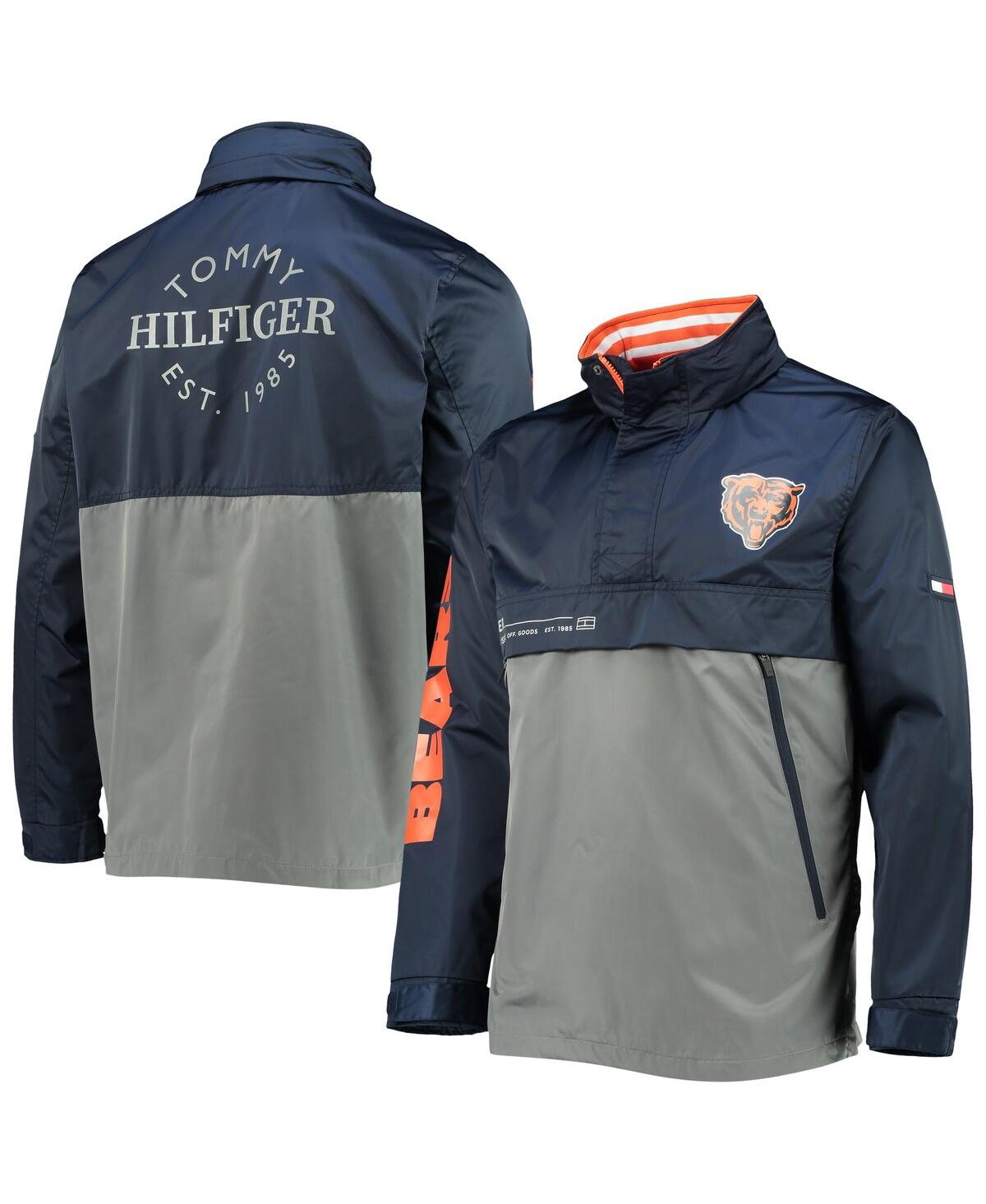 Shop Tommy Hilfiger Men's Navy, Gray Chicago Bears Anorak Hoodie Quarter-zip Jacket In Navy,gray