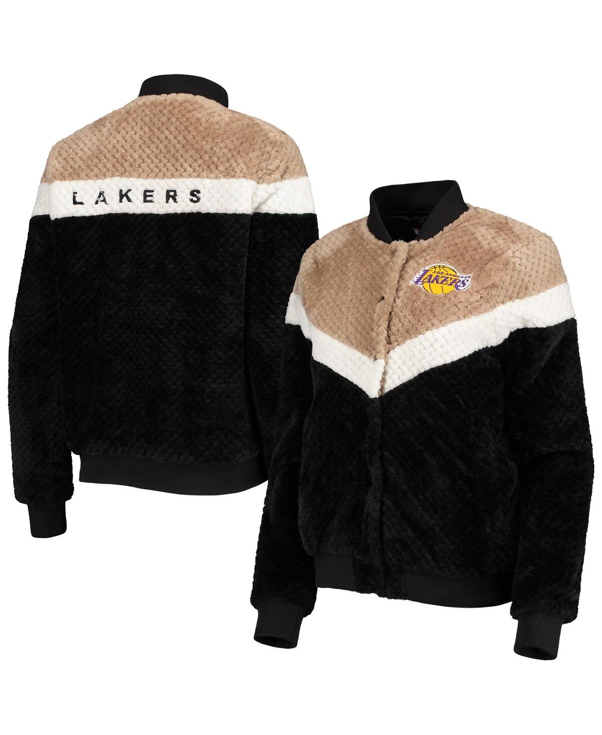G-III 4HER BY CARL BANKS WOMEN'S BLACK, TAN LOS ANGELES LAKERS RIOT SQUAD SHERPA FULL-SNAP JACKET