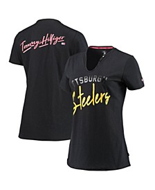 Women's Black Pittsburgh Steelers Riley V-Neck T-Shirt