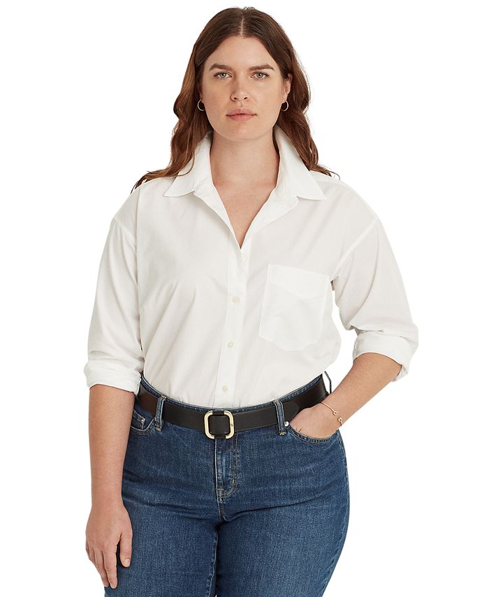 Lauren Ralph Lauren Plus-Size Cotton Broadcloth Shirt - Macy's
