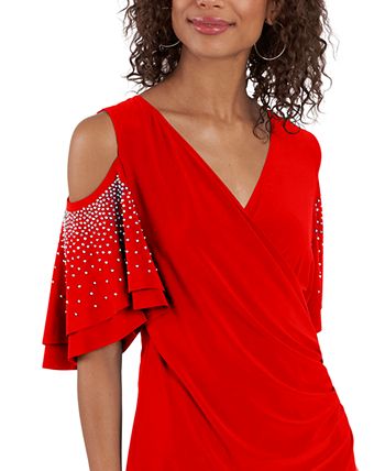 MSK - Embellished-Sleeve Cold-Shoulder Sheath Dress