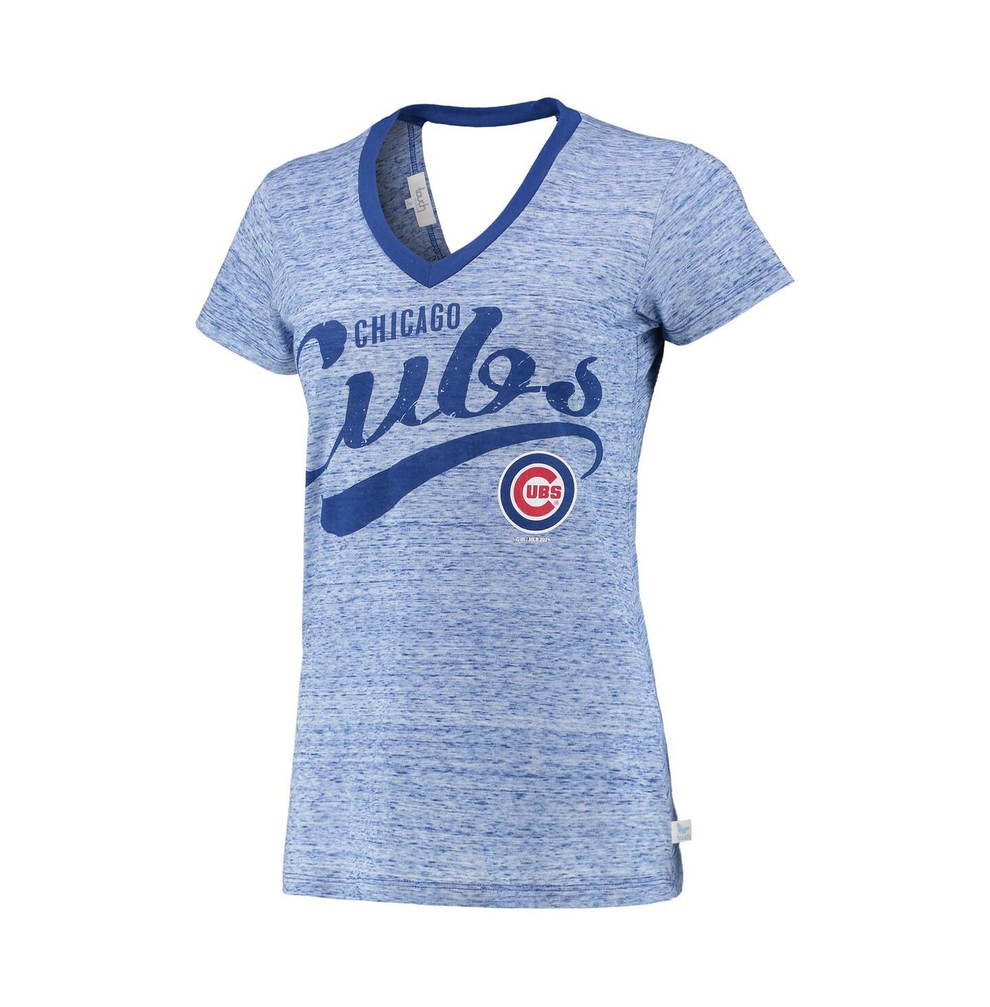 Женская футболка Touch Navy Chicago Cubs Hail Mary V-Neck Back Wrap — фото 3