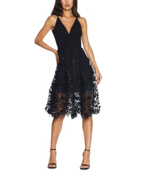 Женское платье Dress the Population Darleen Deep-V Floral-Appliqué Dress, цвет: Чёрный