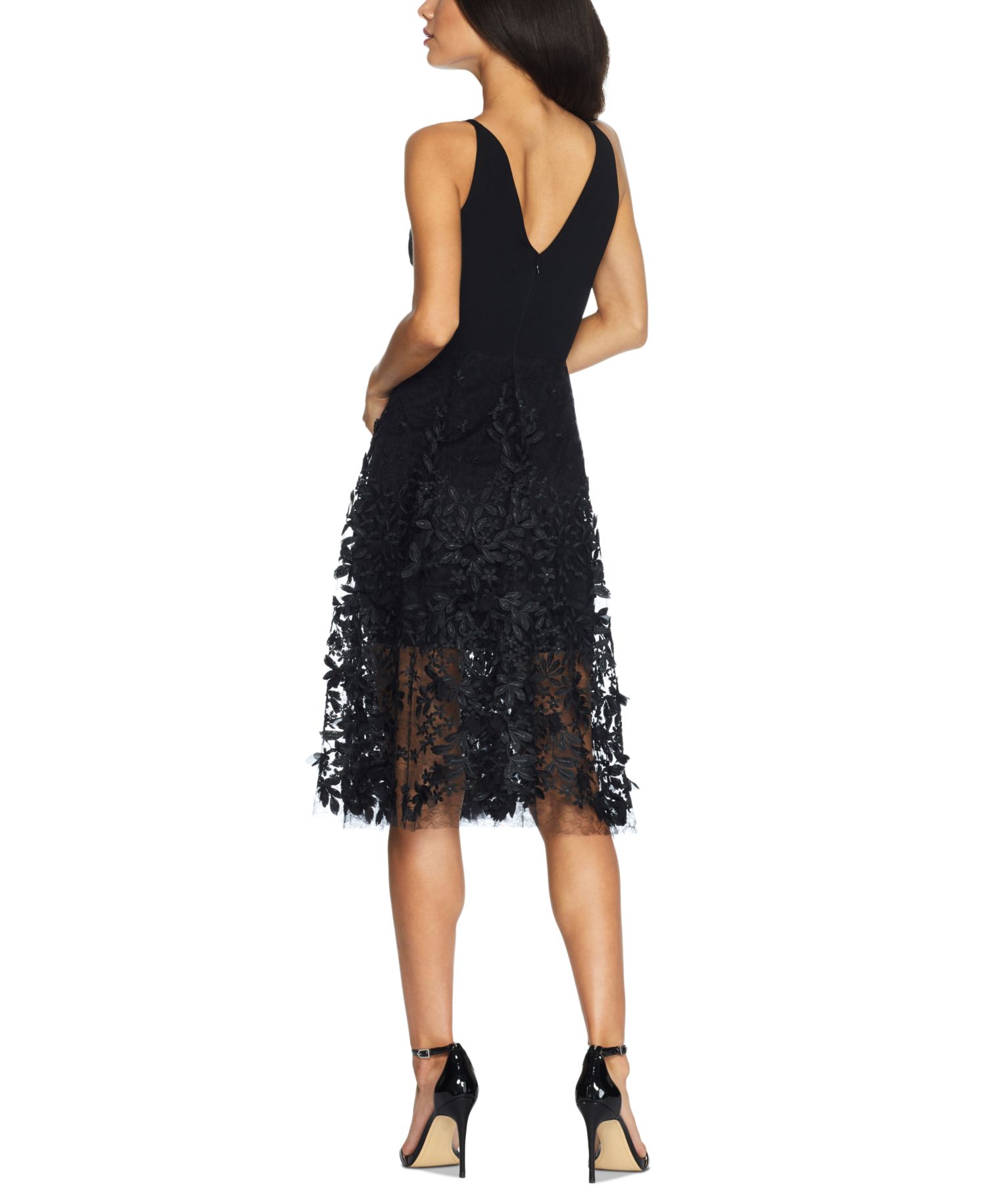 Darleen Deep-V Floral-Appliqu&eacute; Dress
