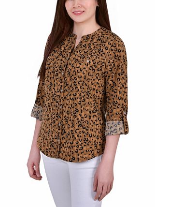 NY Collection Petite Tab Y Neck Blouse - Macy's