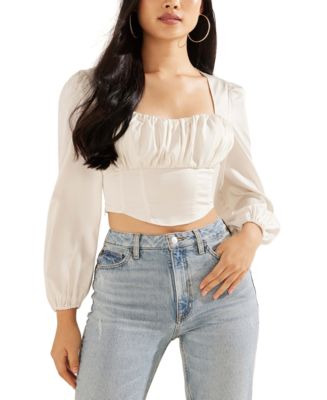 GUESS Cropped Bustier Blouson Top - Macy's