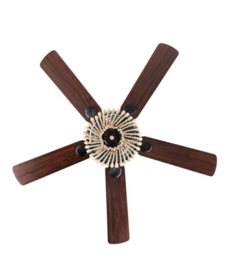 Opal 3-Light Farmhouse Rustic Wood Bead Shade LED Ceiling Fan with Remote