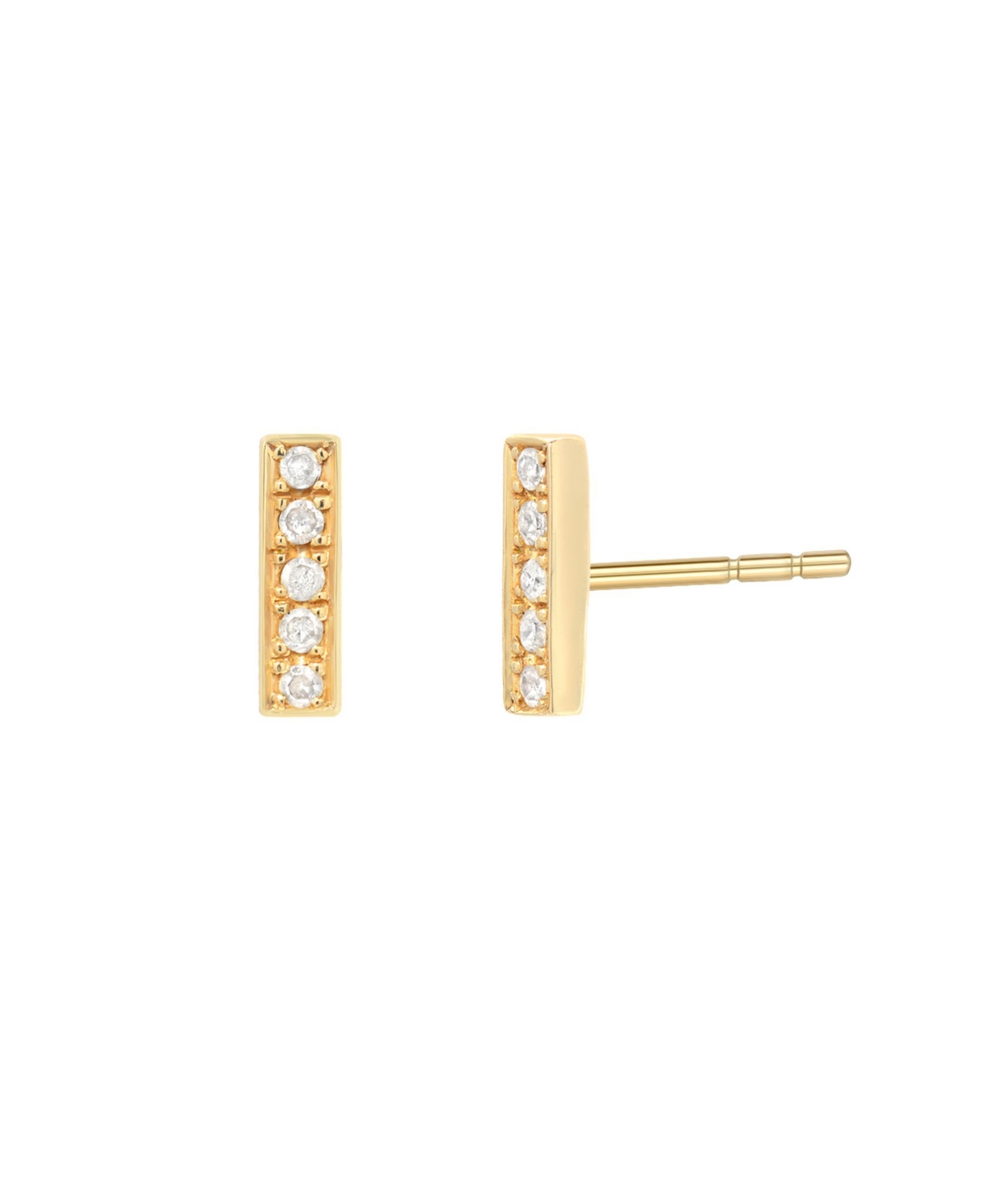 14K Gold Diamond Bar Stud Earrings - Gold