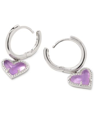 Pav&eacute; & Colored Heart Charm Huggie Hoop Earrings