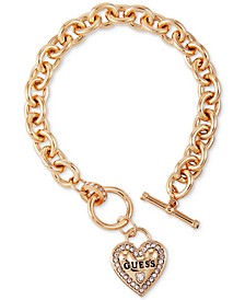 Gold-Tone Pavé Logo Heart Link Bracelet