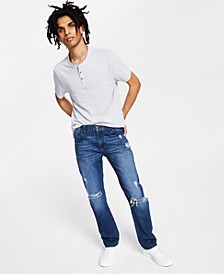 Men's Slim Straight-Fit Medium Wash Destroyed Jeans, Created for Macy's