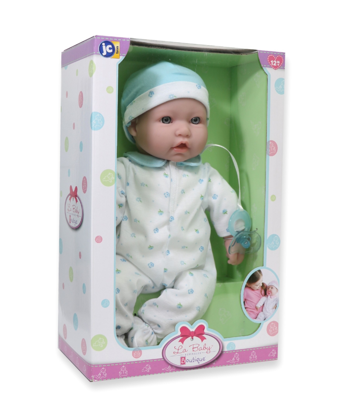 JC TOYS LA BABY CAUCASIAN 16" SOFT BODY BABY DOLL BLUE OUTFIT 