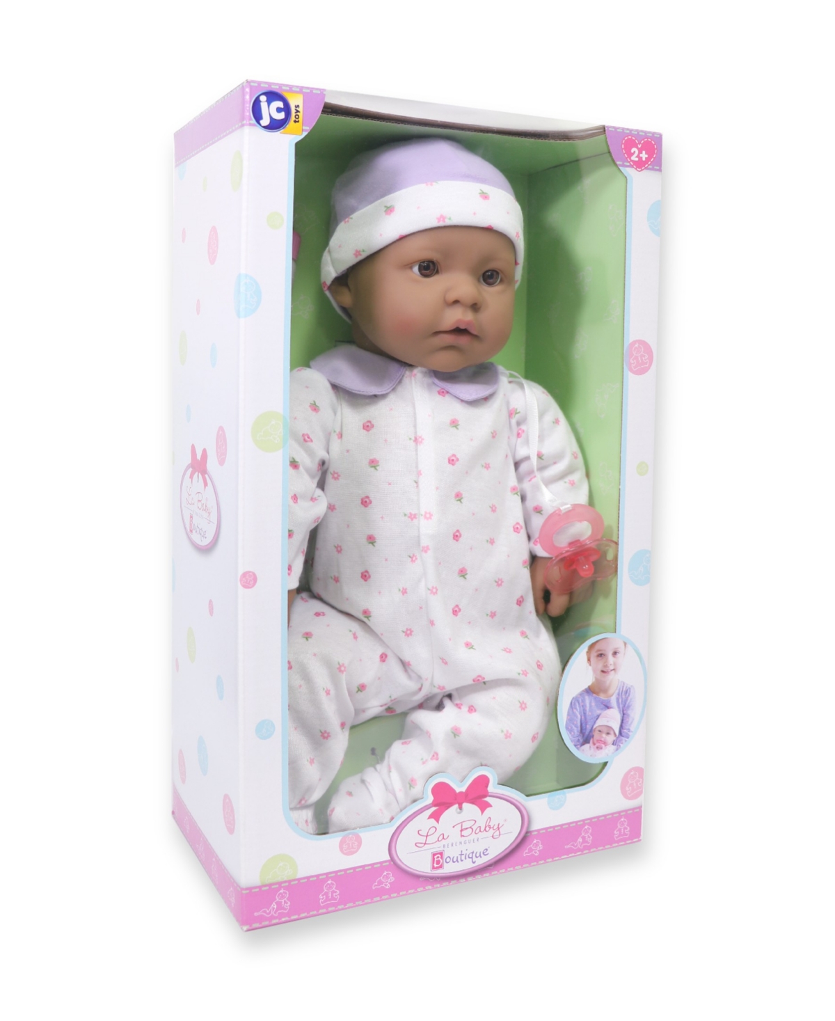 JC TOYS LA BABY HISPANIC 20" SOFT BODY BABY DOLL PURPLE OUTFIT 