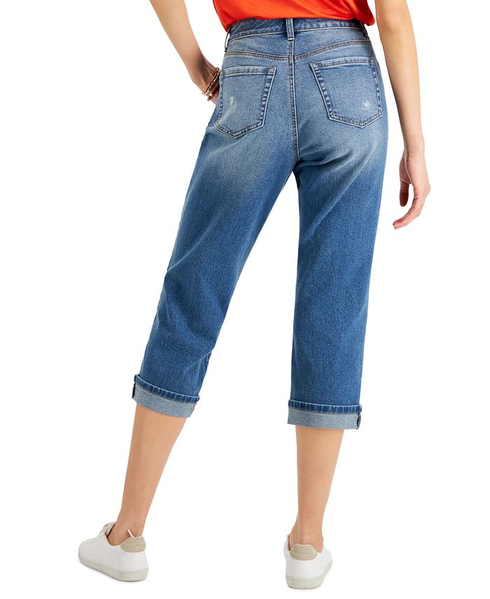 Style & Co Women's Distressed RolledCuffed Curvy Capri Jeans, Created