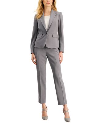 Le Suit Women's Notched Collar Straight-Leg Pantsuit, Regular and ...