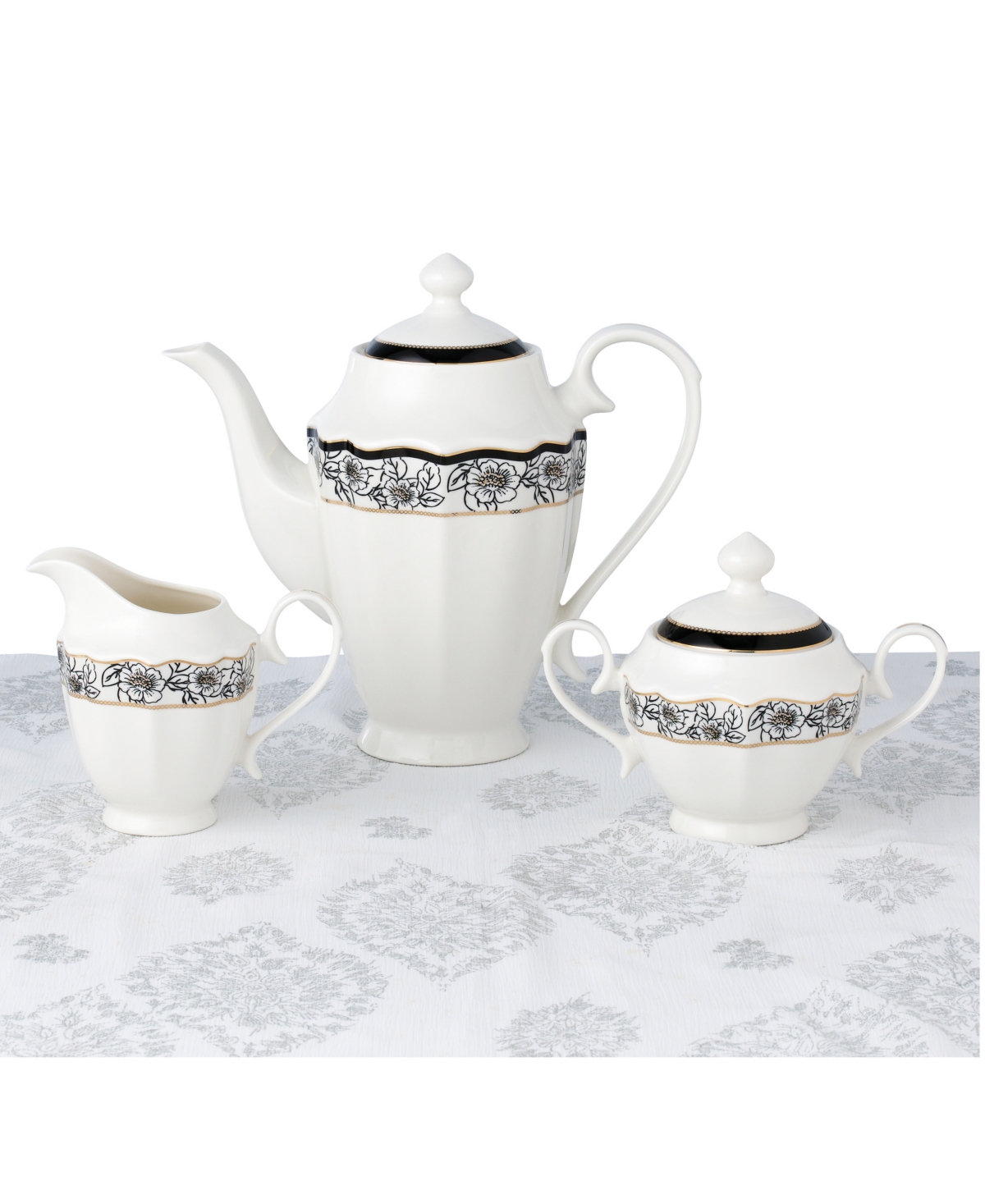 Lorren Home Trends Wavy Mix and Match Bone China Service for 8-Fiona, Set of 57