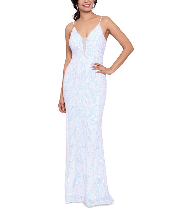 Betsy & Adam Sequined Mesh-Inset Gown - Macy's