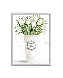 White Tulip Bouquet in Parisian Vase Floral Arrangement Gray Farmhouse Rustic Framed Giclee Texturized Art Collection by Cindy Jacobs