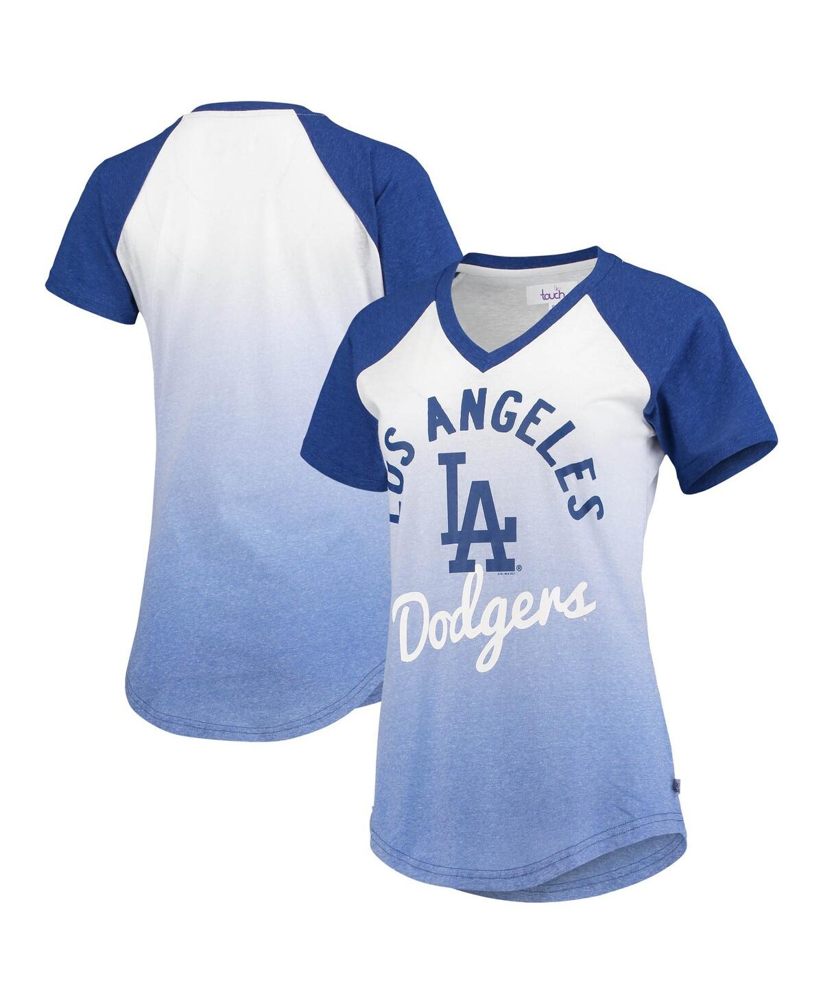 Women's Royal and White Los Angeles Dodgers Shortstop Ombre Raglan V-Neck T-Shirt - Royal, White