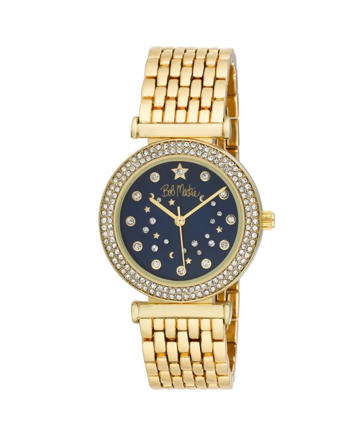 Bob Mackie Unisex Constellation Dial Double Crystal Bezel Gold-tone Base Metal Bracelet Watch 34mm