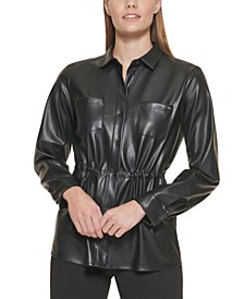 Faux Leather Cinched Waist Shirt