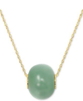 Macy's - Green, Red, Black Jade, or Lapis Lazuli Bead Pendant Necklace in 14k Gold, 16" + 2" extender