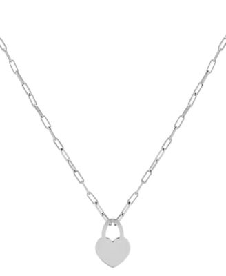 Heart Padlock Paperclip Link 18" Pendant Necklace in 18k Gold-Plated Sterling Silver (Also in Sterling Silver)