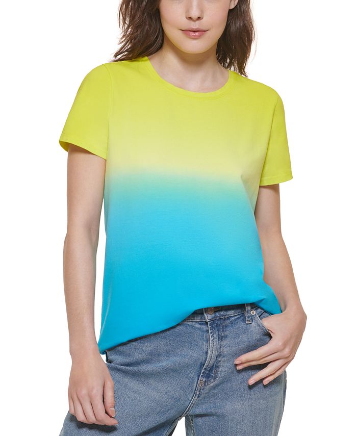 Calvin Klein Short Sleeve Dip Dye T-Shirt & Reviews - Tops - Women - Macy's