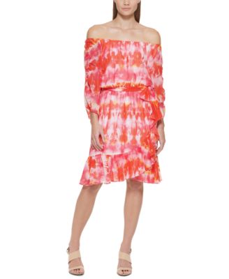 macy's calvin klein off shoulder dress