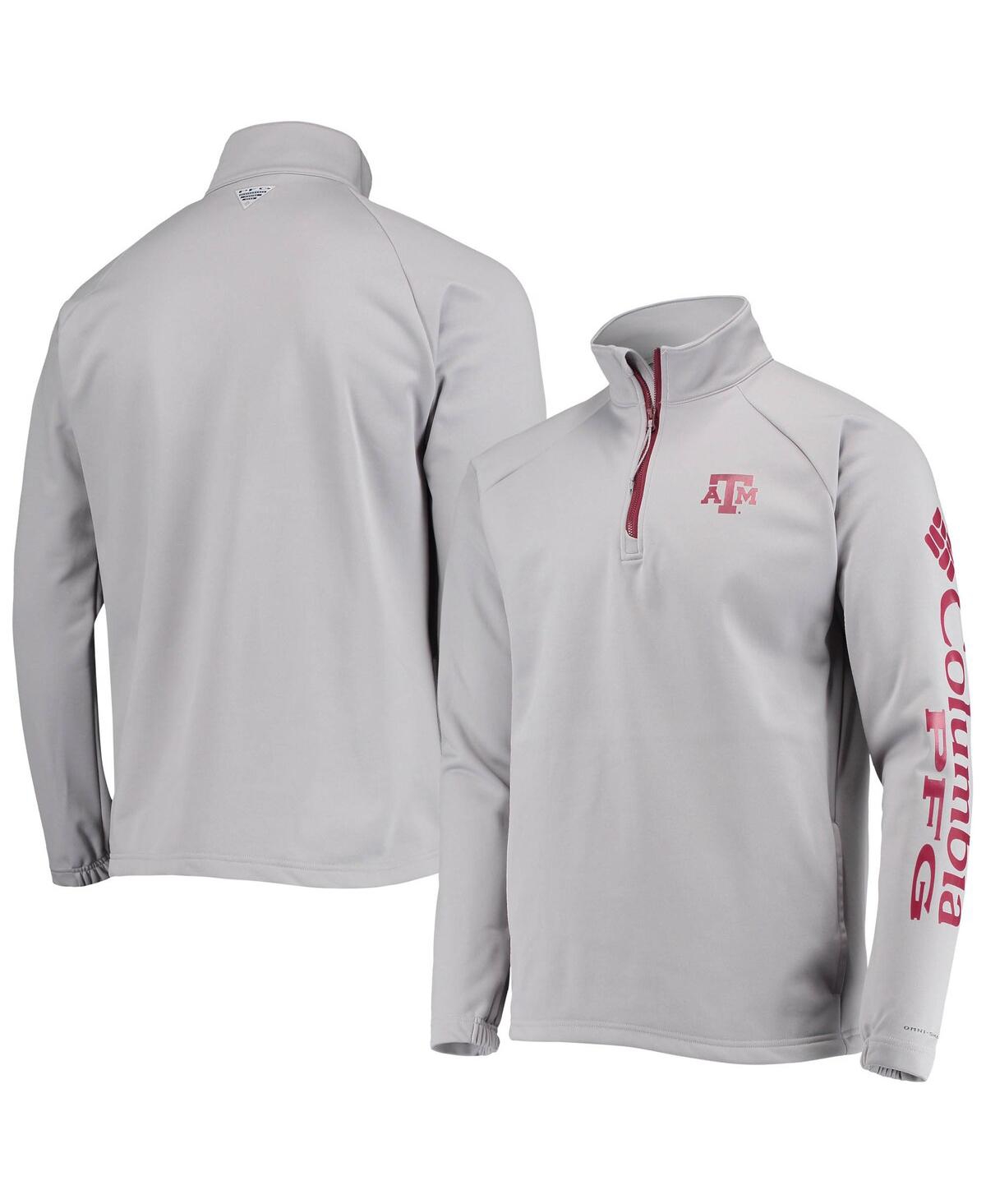Men's Columbia Gray Texas A&M Aggies Terminal Tackle Fleece Raglan Omni-Shade Quarter-Zip Jacket - Gray