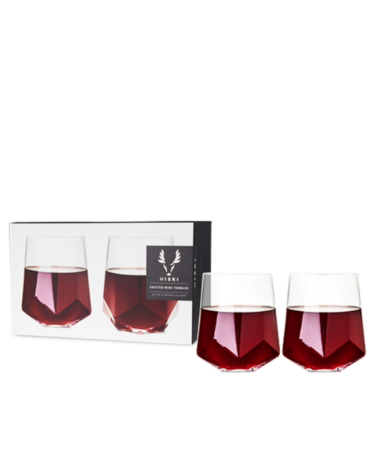 Viski Raye Faceted Crystal Wine Glass, Set of 2,
