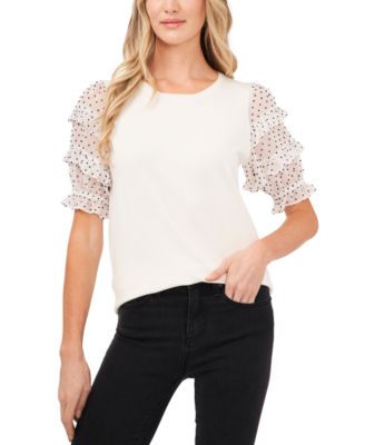 CeCe Cotton Contrast-Sleeve Sweater 