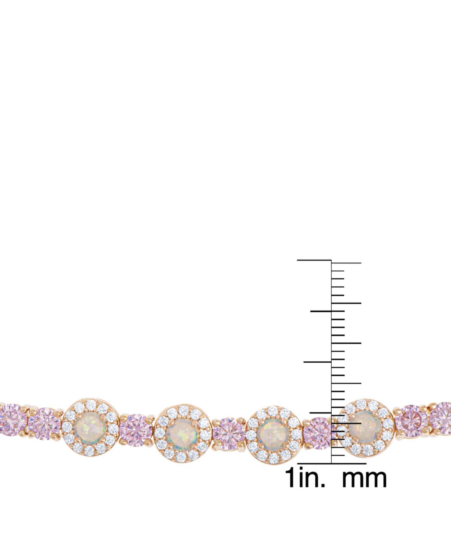 Simulated Opal and Pink Cubic Zirconia Round Adjustable Bolo Bracelet in Fine Rose Gold Plate
