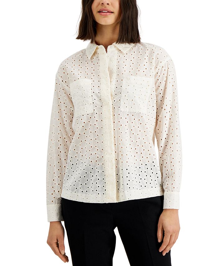 Alfani Cotton Eyelet Shirt, Created for Macy's - Macy's