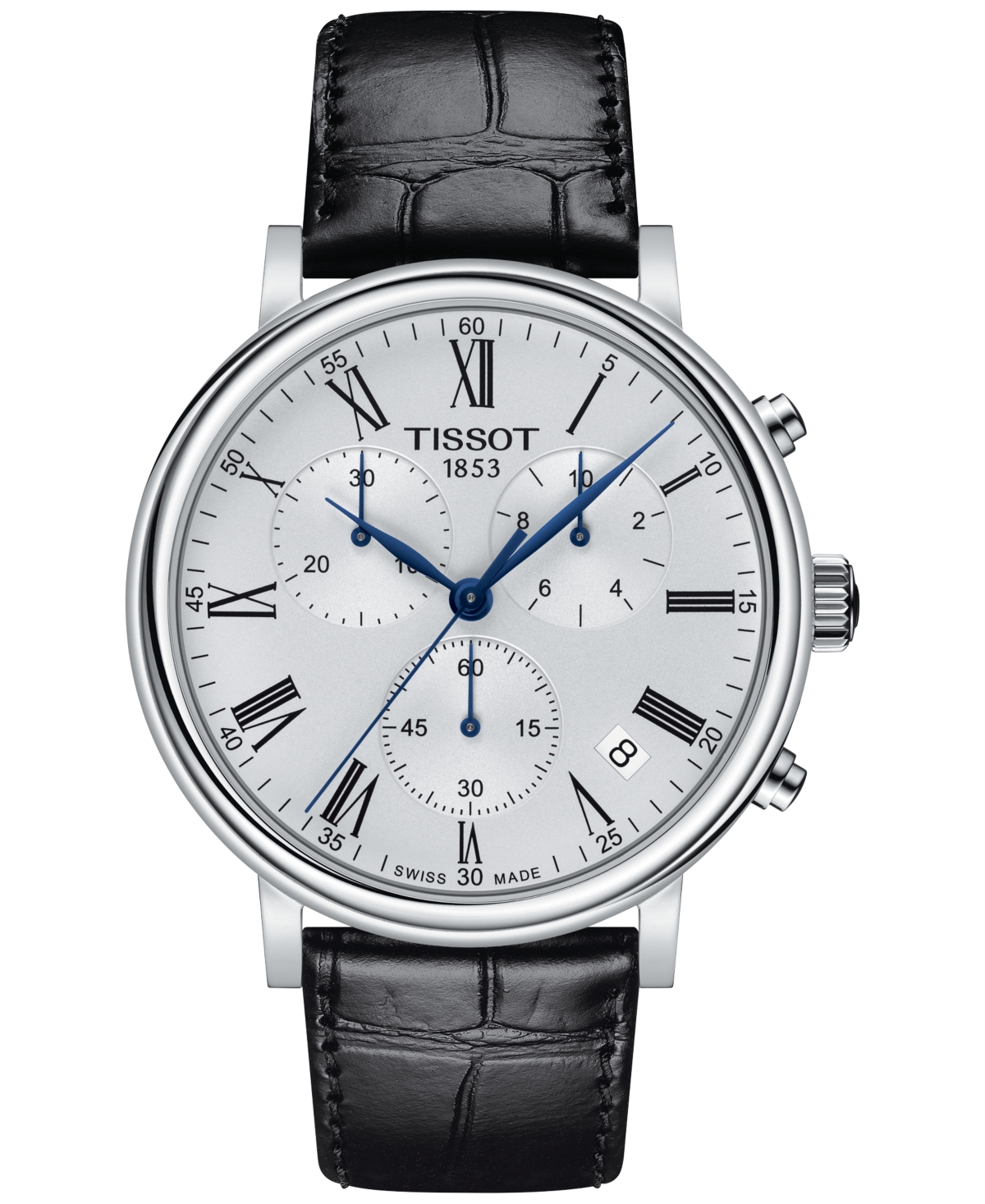 Shop Tissot Men's Carson Premium Chronograph Black Leather Strap Watch 41mm In Silver