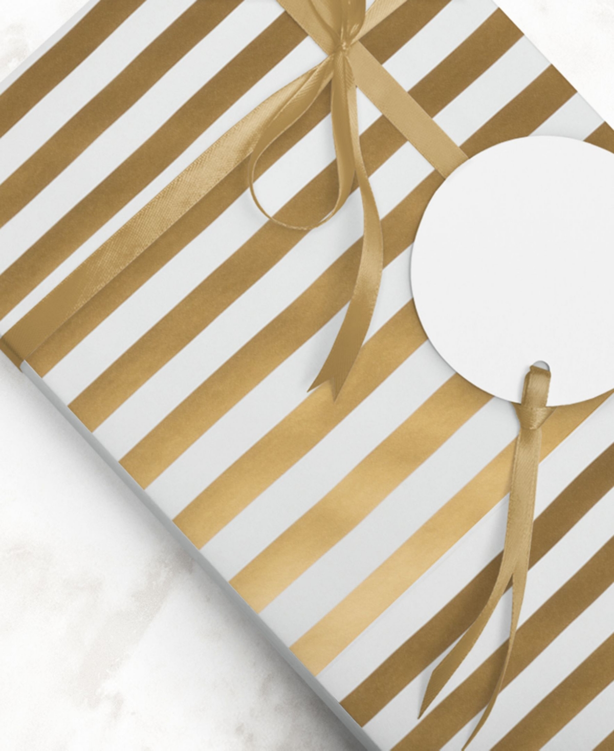 Jam Paper Gift Wrap 50 Square Feet Striped Wrapping Paper Rolls, Pack of 2 - Gold-Tone and White Striped