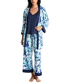 Printed Wrap Robe, Cami & Cropped Pants Pajama Set