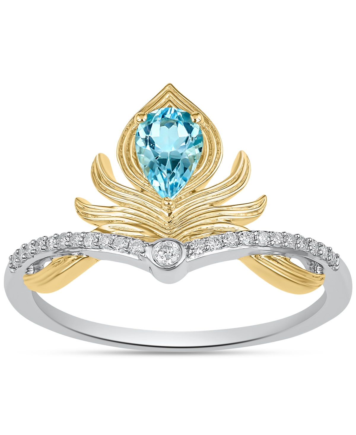 Swiss Blue Topaz (1/6 ct. t.w.) & Diamond (1/10 ct. t.w.) Aladdin Ring in Sterling Silver & 10k Gold - Sterling Sliver
