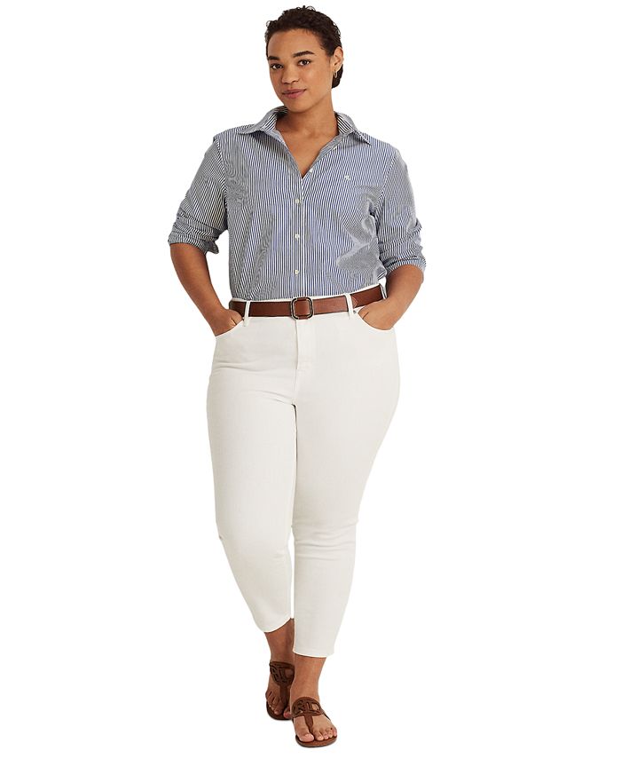 Lauren Ralph Lauren Plus-Size Striped Easy Care Cotton Shirt & Reviews ...