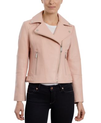 michael kors pink leather moto jacket