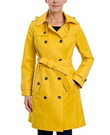 Women's Petite Hooded Double-Breasted Trench Coat