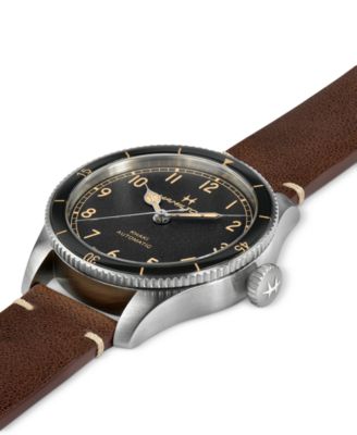 Men's Khaki Aviation Pioneer Automatic Brown Leather Strap Watch 38mm