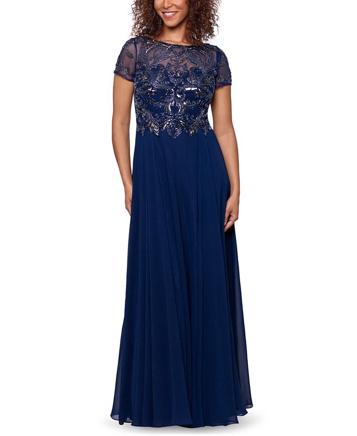 XSCAPE Women's Embellished Short Sleeve Chiffon Gown & Reviews ...