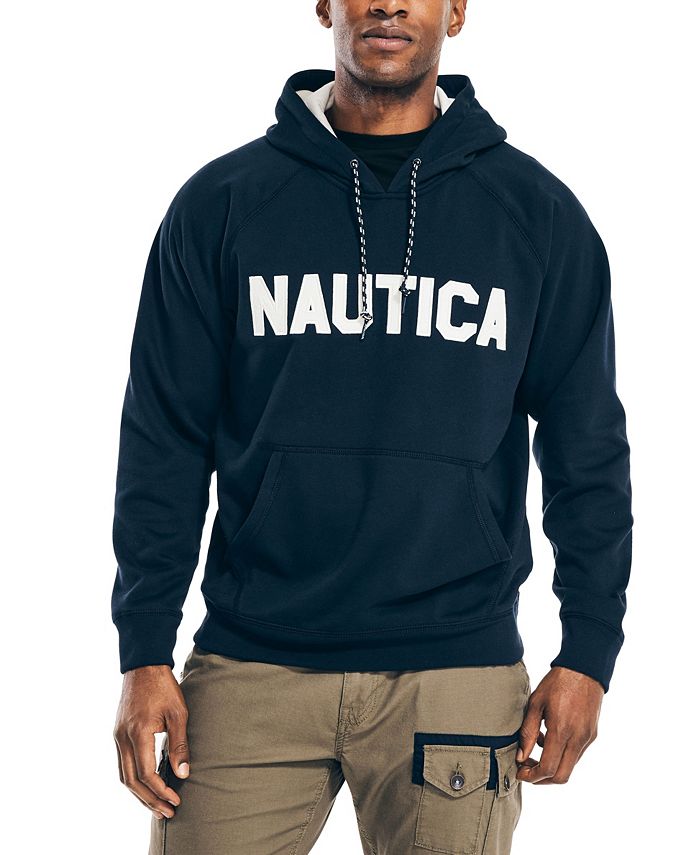 Nautica Men's J Class Logo Fleece Hoodie Blue Size Large