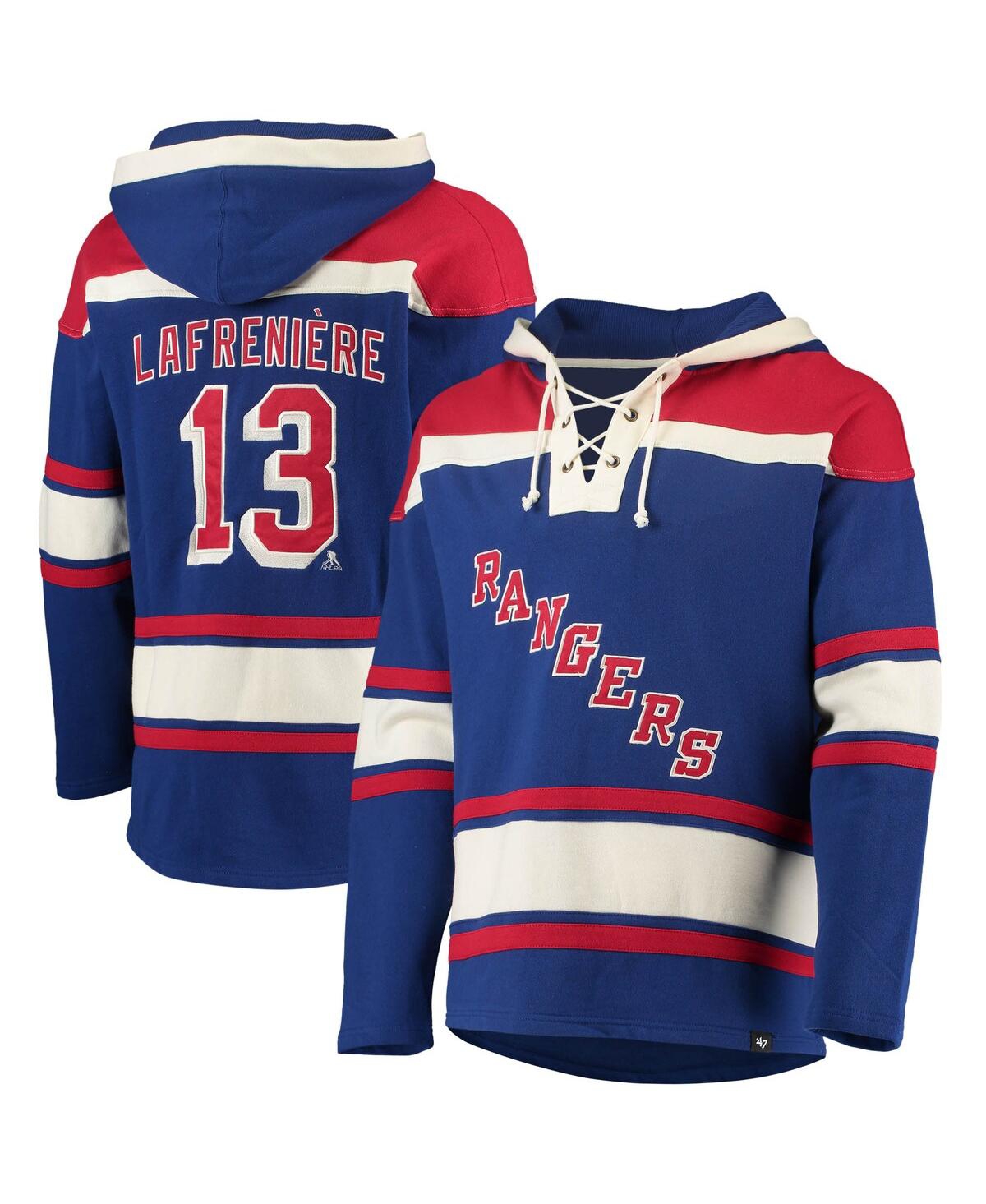 47 Brand Men's Alexis Lafreniere Blue New York Rangers Player Name And Number Lacer Pullover Hoodie