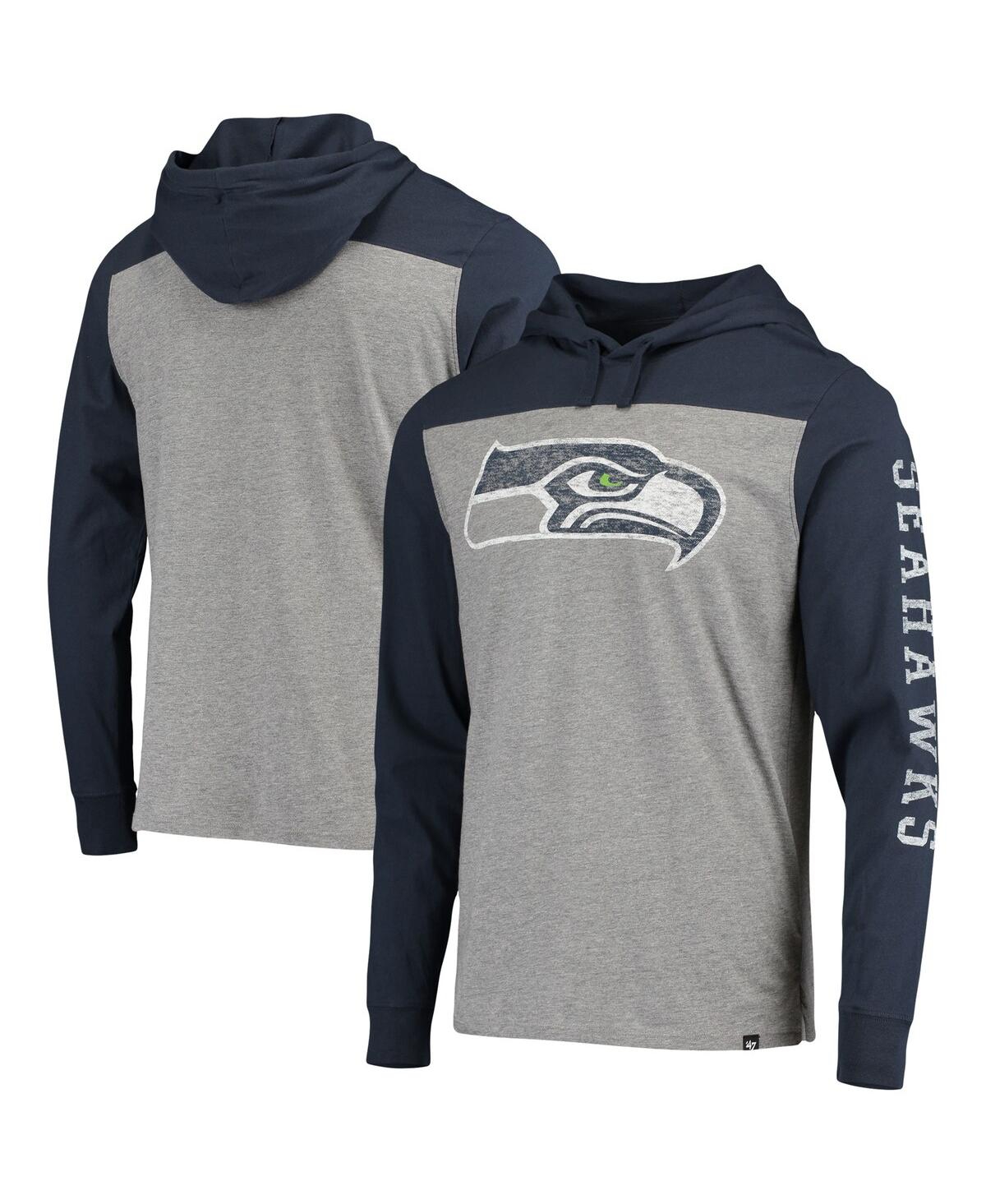 47 Brand Men's Heathered Gray, Blue Seattle Seahawks Franklin Wooster Long Sleeve Hoodie T-shirt In Heathered Gray,blue