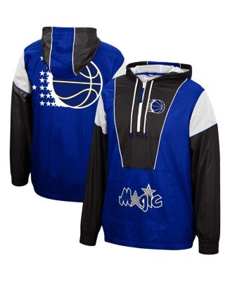 Men's Mitchell & Ness Blue/Black Orlando Magic Hardwood Classics Highlight  Reel Windbreaker Half-Zip Hoodie Jacket