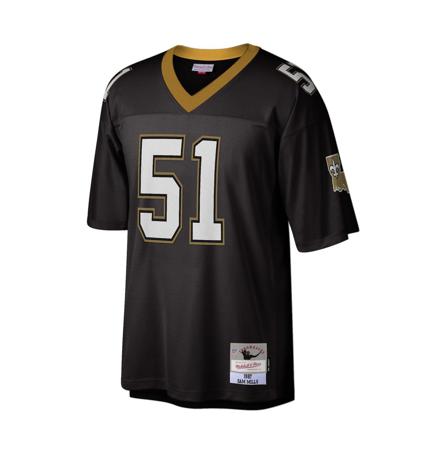 Мужской топ Mitchell & Ness Sam Mills Black New Orleans Saints 1987 Legacy Replica Jersey — фото 3
