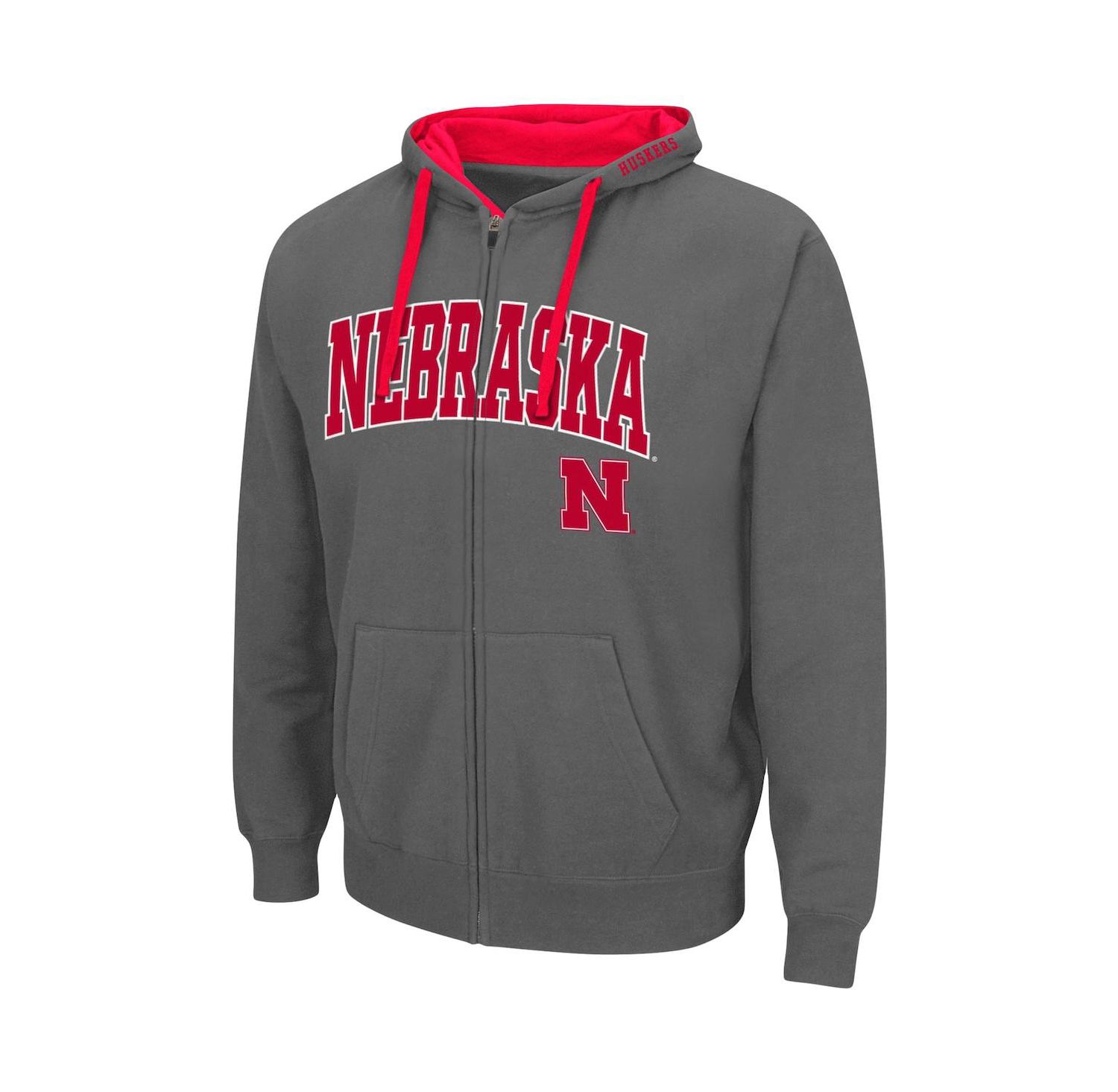 Men's Charcoal Nebraska Huskers Big and Tall Full-Zip Hoodie