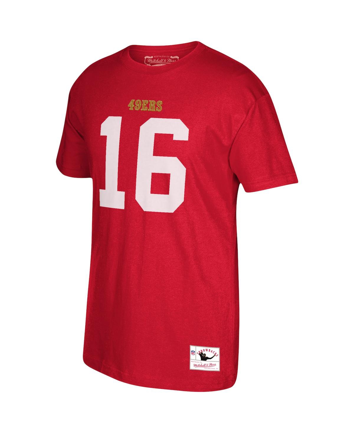 Men's Joe MontanaSan Francisco 49Ers Retired Player Logo Name and Number T-shirt - Scarlet